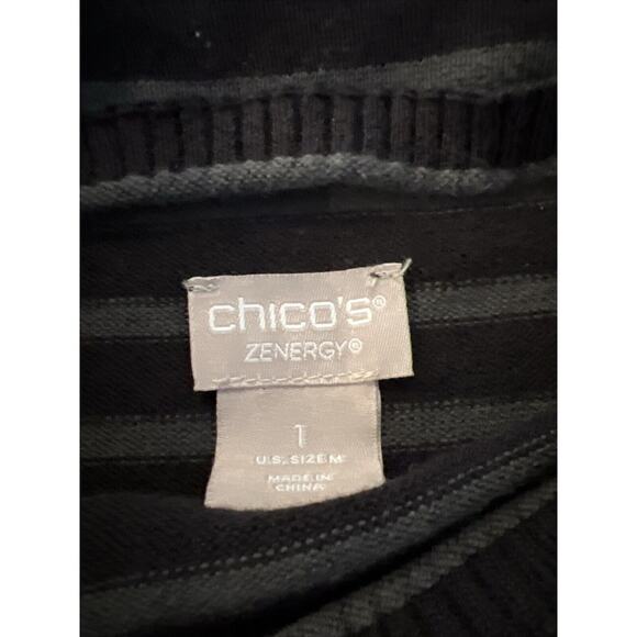 Chico's Zenergy Sweater Tank Medium Black Striped Cotton Blend Mock Neck Tunic - Picture 5 of 8